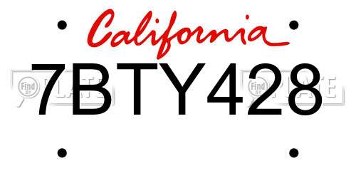 7BTY428 California License Plate
