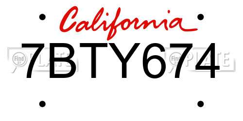 7BTY674 California License Plate