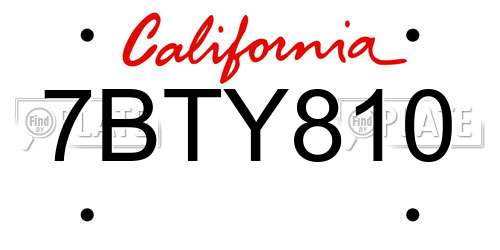 7BTY810 California License Plate