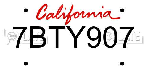 7BTY907 California License Plate