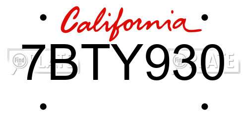 7BTY930 California License Plate