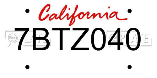 7BTZ040 California License Plate