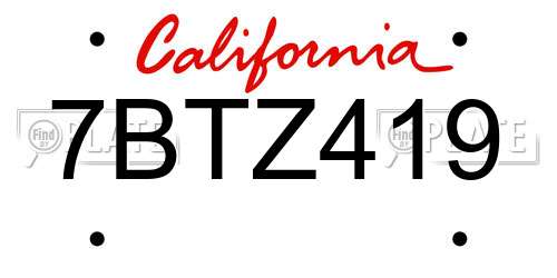 7BTZ419 California License Plate