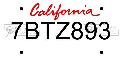 7BTZ893 California License Plate