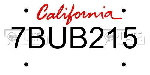 7BUB215 California License Plate