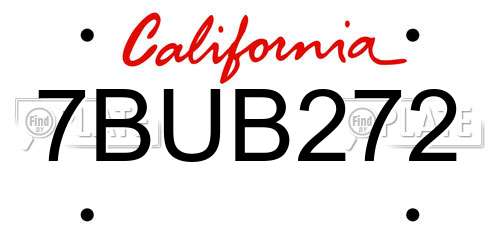 7BUB272 California License Plate
