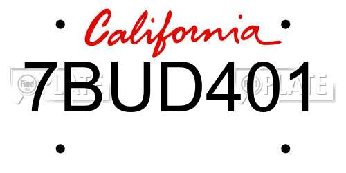 7BUD401 California License Plate
