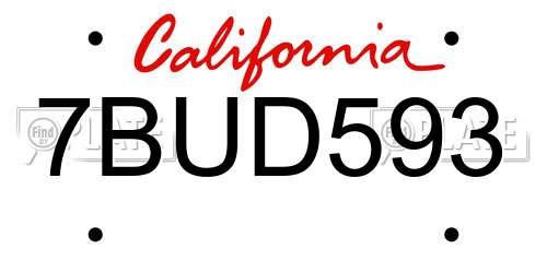 7BUD593 California License Plate