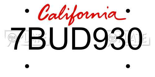 7BUD930 California License Plate