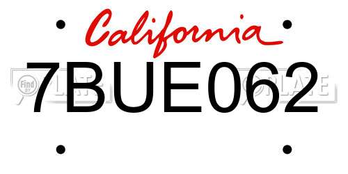 7BUE062 California License Plate