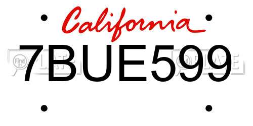 7BUE599 California License Plate
