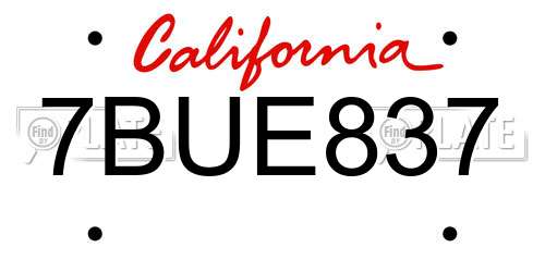 7BUE837 California License Plate