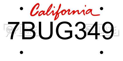 7BUG349 California License Plate