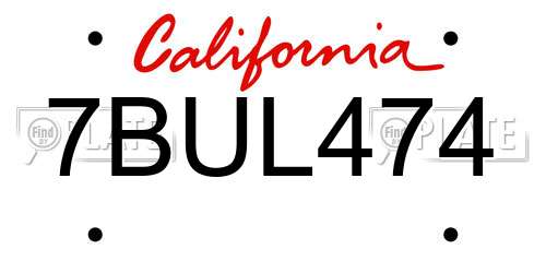 7BUL474 California License Plate