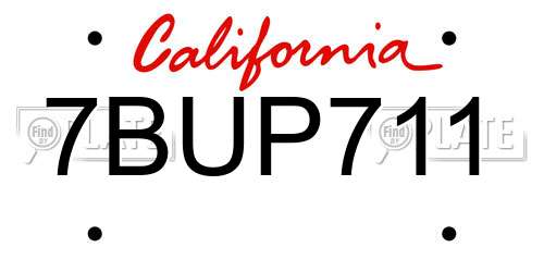 7BUP711 California License Plate