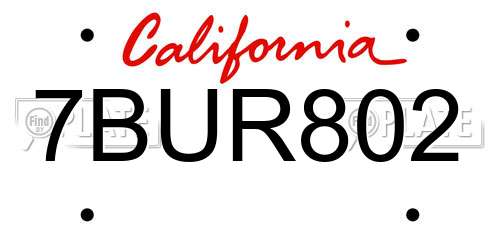 7BUR802 California License Plate