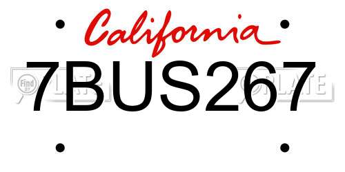 7BUS267 California License Plate