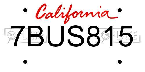 7BUS815 California License Plate