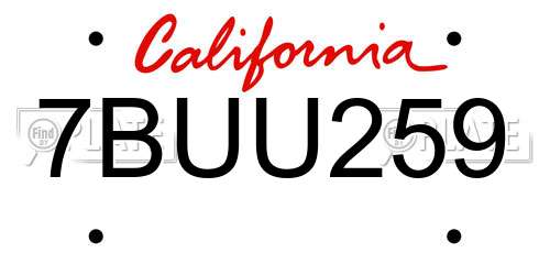 7BUU259 California License Plate
