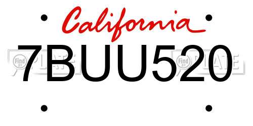 7BUU520 California License Plate