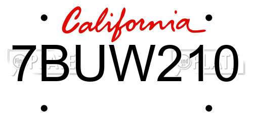 7BUW210 California License Plate