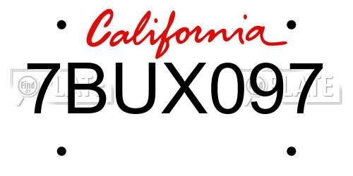 7BUX097 California License Plate
