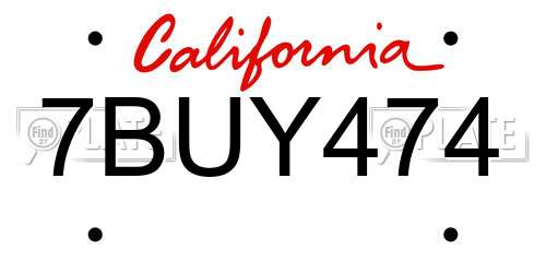7BUY474 California License Plate