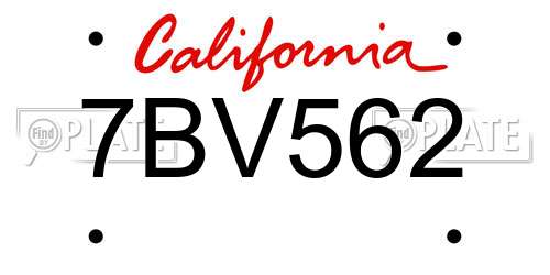 7BV562 California License Plate