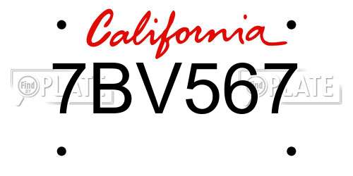 7BV567 California License Plate