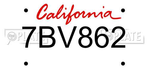 7BV862 California License Plate