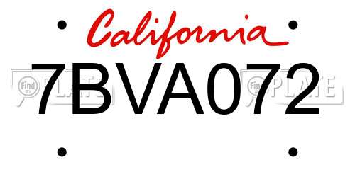 7BVA072 California License Plate