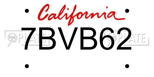 7BVB62 California License Plate