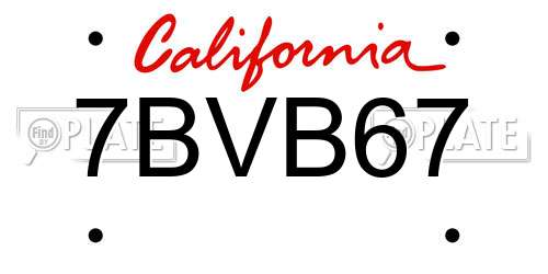 7BVB67 California License Plate