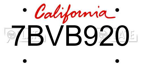 7BVB920 California License Plate