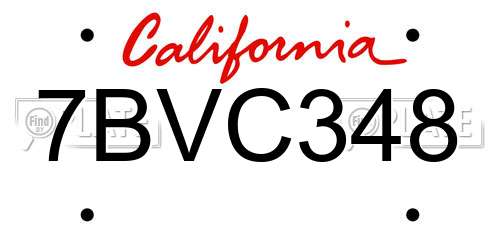 7BVC348 California License Plate