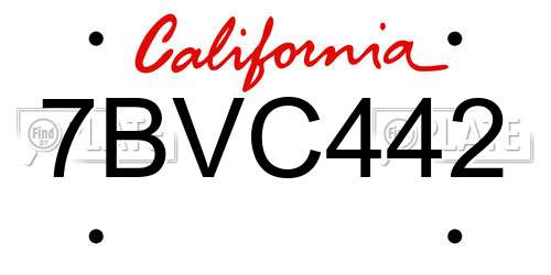 7BVC442 California License Plate