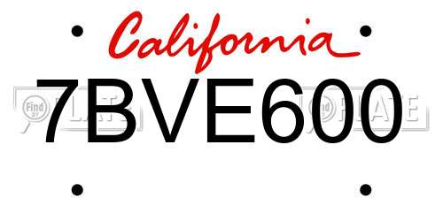 7BVE600 California License Plate