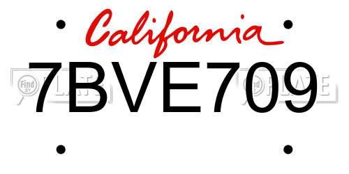 7BVE709 California License Plate
