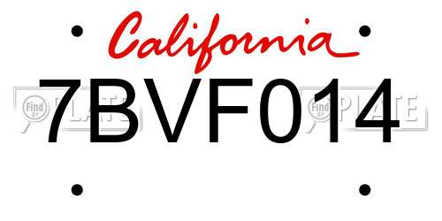 7BVF014 California License Plate