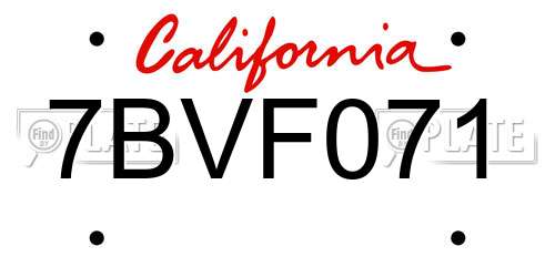 7BVF071 California License Plate