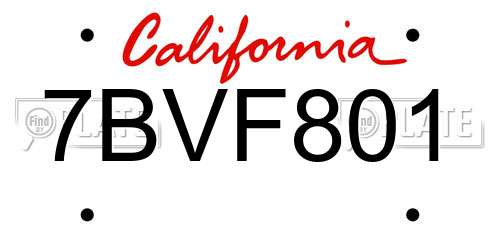 7BVF801 California License Plate
