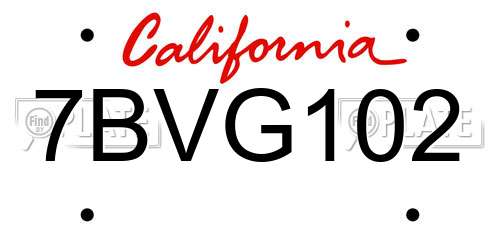 7BVG102 California License Plate