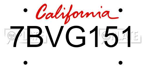 7BVG151 California License Plate