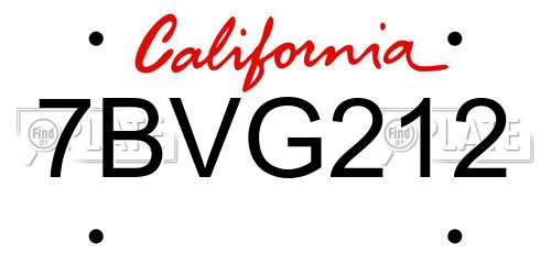 7BVG212 California License Plate