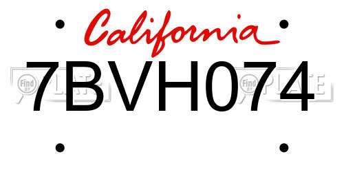 7BVH074 California License Plate