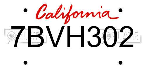 7BVH302 California License Plate