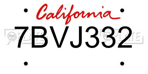 7BVJ332 California License Plate