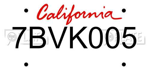 7BVK005 California License Plate