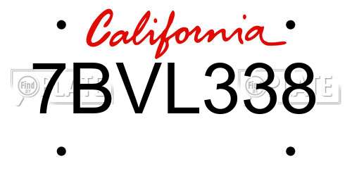 7BVL338 California License Plate