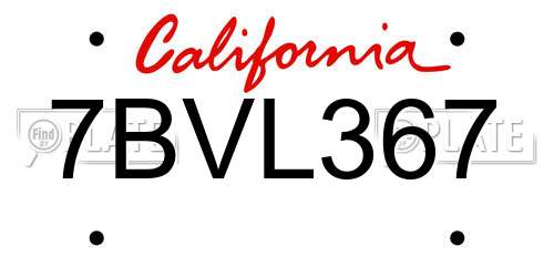 7BVL367 California License Plate